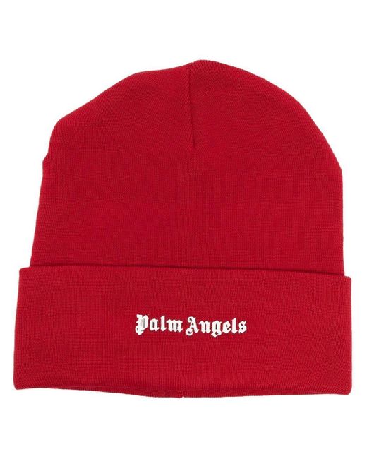 Palm Angels Strickmütze mit Logo-Print in Red für Herren