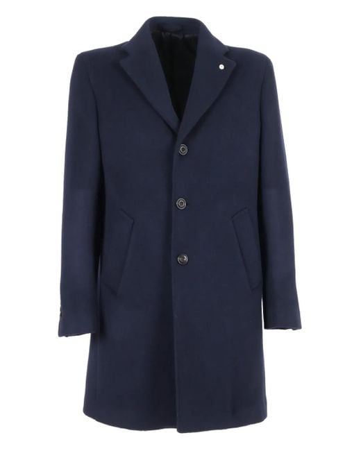 メンズ Brando Button-fastening Wool-blend Coat Blue