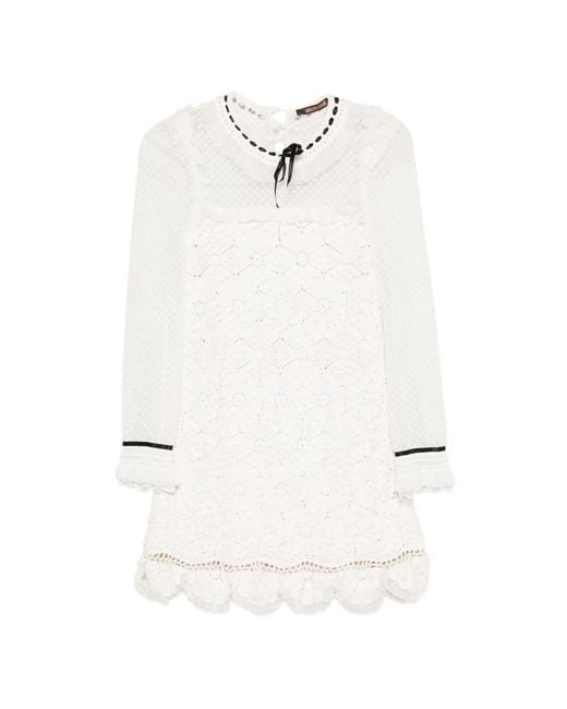 Roberto Cavalli White Crochet Ribbon-Detail Mini Dress