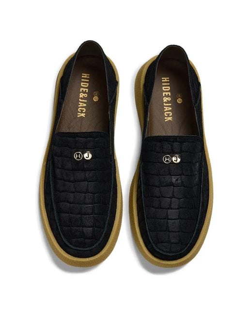 HIDE & JACK Black Crocodile-Effect Slip-On Sneakers