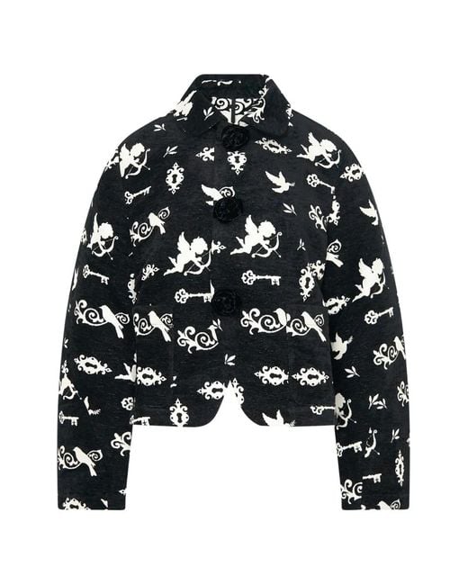Renli Su Black Cupid-Print Cropped Jacket