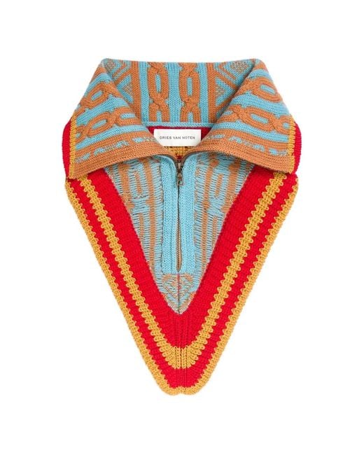 Dries Van Noten Red Jacquard Wool Collar
