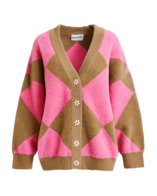 Essentiel Antwerp Pink Iwho Diamond-Pattern Cardigan