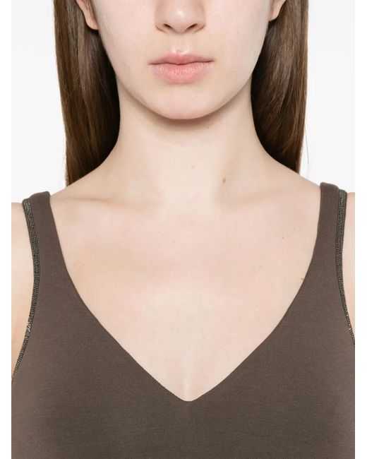 Brunello Cucinelli Brown V-Neck Strap Top