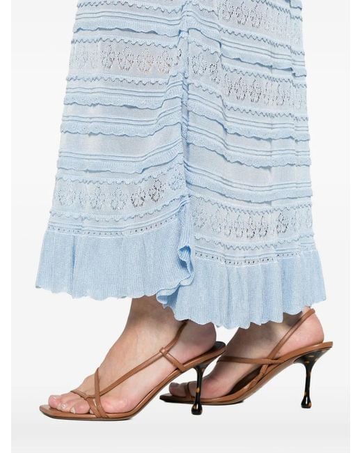 Sandro Blue Pointelle Knit Maxi Skirt