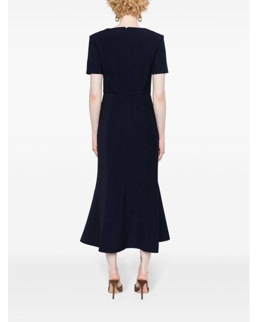 Roland Mouret Blue Short-sleeved Contrast-fold Stretch-woven Midi Dress
