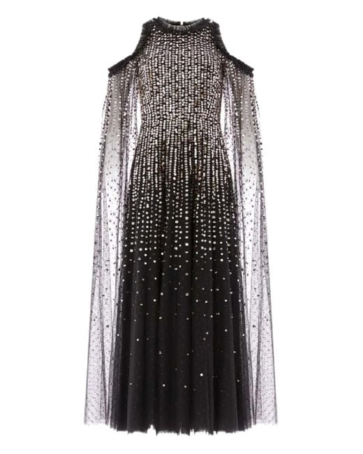 Needle & Thread Black Moonlight Cape-Detail Midi Dress