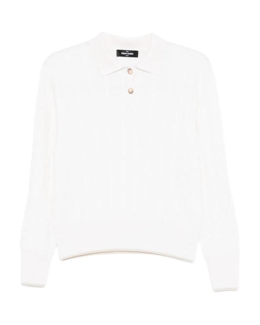 Gran Sasso White Cable-Knit Buttoned Sweater