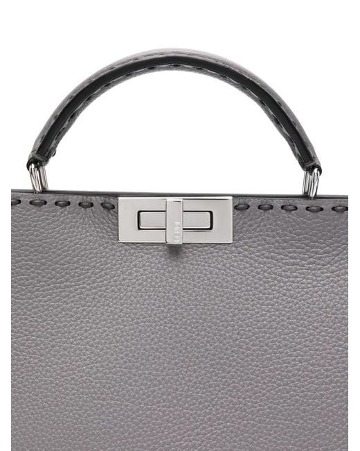 Fendi Gray Peekaboo Whipstitch Leather Tote Bag for men