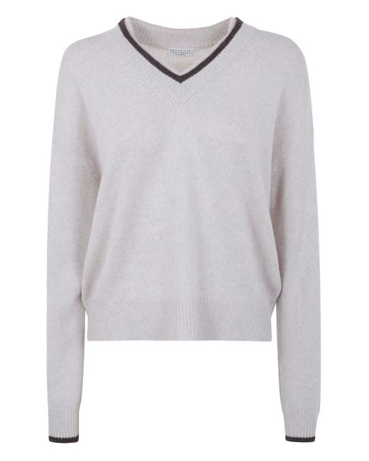 Brunello Cucinelli Vネック カシミアセーター White