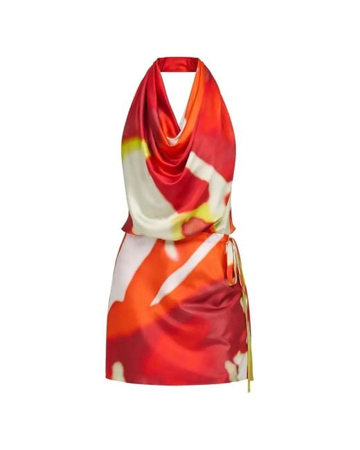 STAUD Women's Red Liora Silk Dress