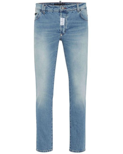 Philipp Plein Tief sitzende Skinny-Jeans mit Logo-Applikation in Blue für Herren