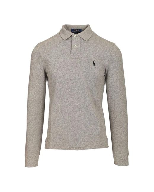Polo Ralph Lauren Gray Embroidered Pony Long-Sleeve Polo Shirt for men