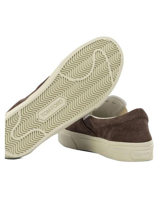 Tom Ford Brown Suede Slip-On Sneakers for men