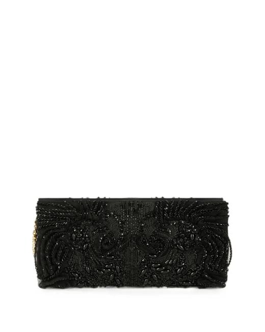 Elisabetta Franchi Black Bead-Embroidered Satin Clutch Bag