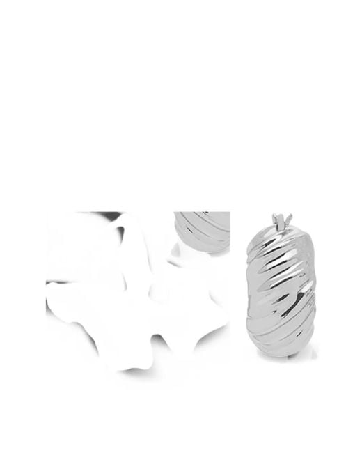 Yoj White Kola Ribbed Hoop Earrings