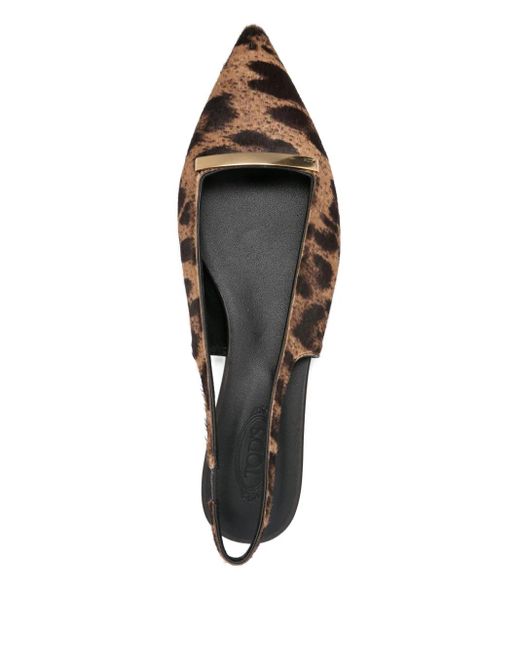 Tod's White Leopard-Print Slingback Flat Pumps