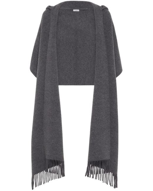 Brunello Cucinelli Gray Wool-Cashmere Hooded Scarf