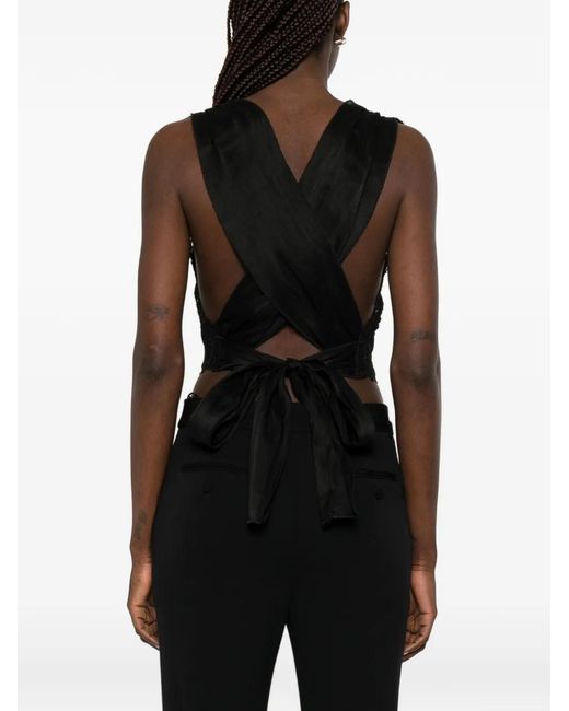 Maurizio Braschi Black Lace Tie-Back Top