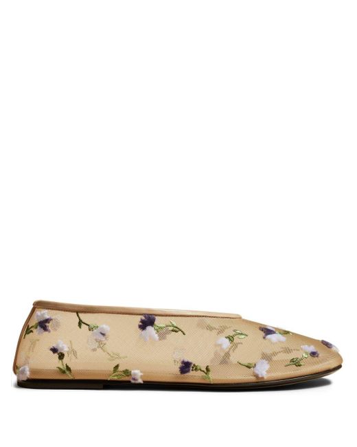 Khaite Natural The Marcy Floral-embroidered Ballerina Shoes