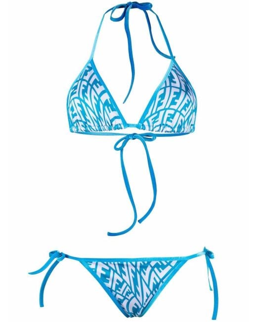 Fendi Blue Ff-vertigo Triangle Bikini Set