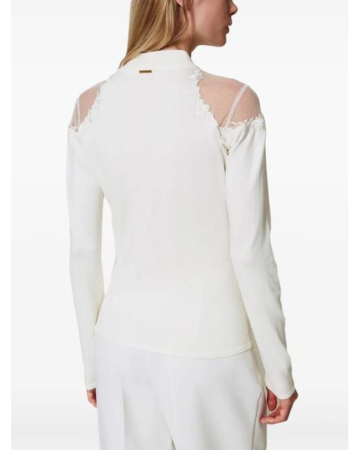 Twinset White High-Neck Embroidered Sweater
