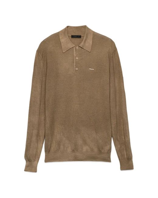 Prada Natural Wool And Silk Polo Sweater for men
