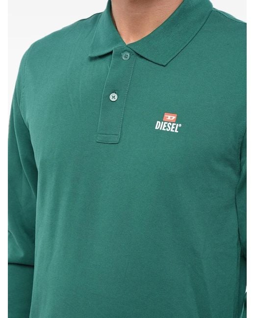 DIESEL Green Logo-Print Long-Sleeve Polo Shirt for men