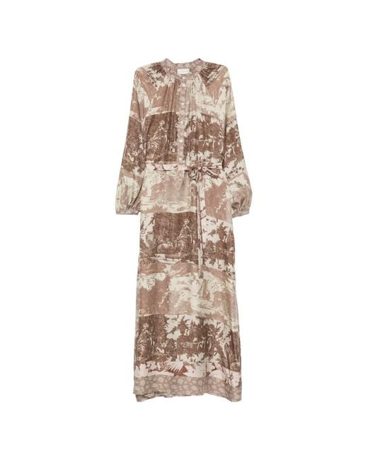 Pierre Louis Mascia Natural Aloe Long-Sleeves Midi Dress