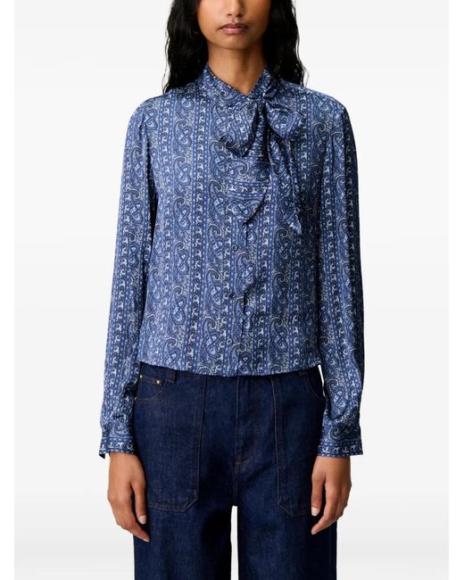 Claudie Pierlot Blue Chemise Imprimée À Col Lavallière