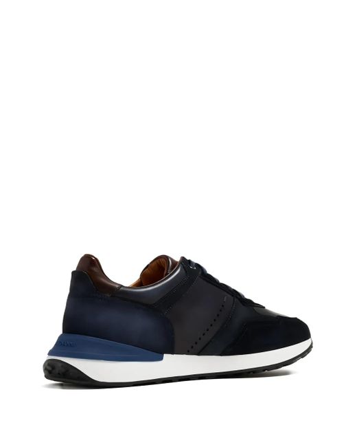Magnanni Shoes Blue Suede Leather-Panel Sneakers for men