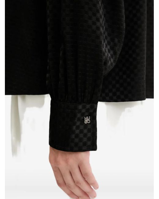 HUGO Black Checked Puff-Sleeve Shirt