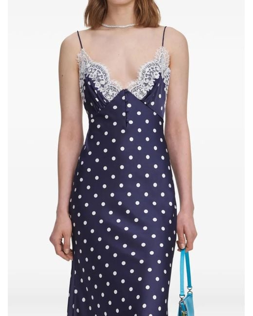 Self-Portrait Blue Polka-Dot Lace-Trim Midi Dress