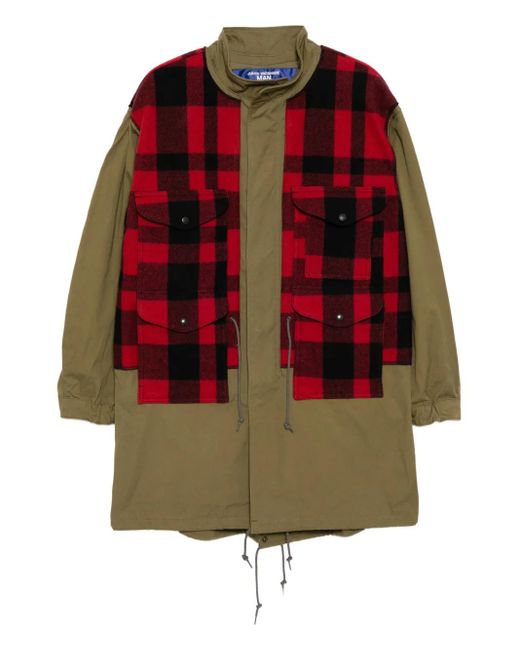 Junya Watanabe Red Checked Fishtail Parka for men