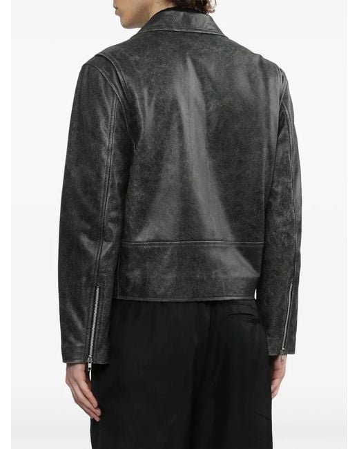 sunflower Black Faded Leather Biker Jacket for men