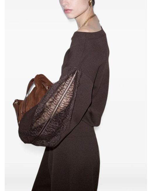 Liu Jo Brown Sweater With Lace Inserts