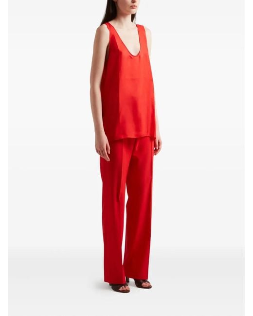 Another Tomorrow Red V-Neck Top