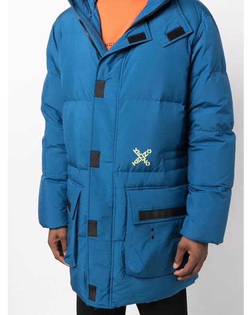 KENZO Blue Padded Hooded Coat for men