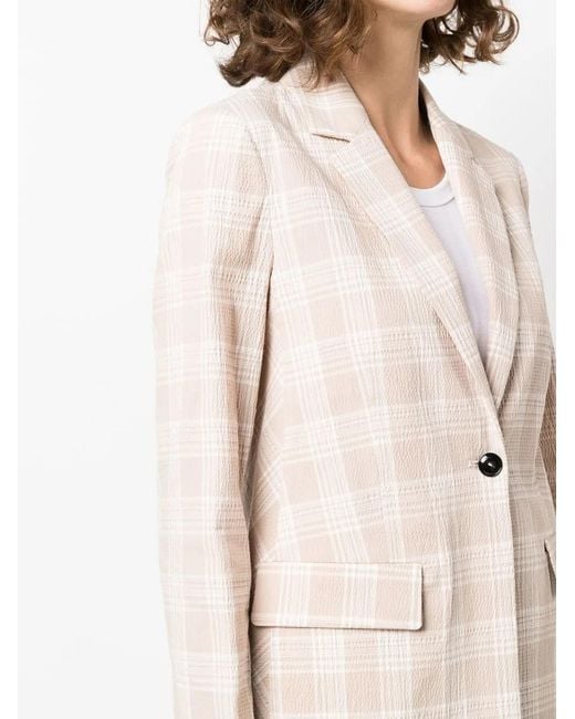 Woolrich Natural Seersucker Double-Breasted Check Blazer