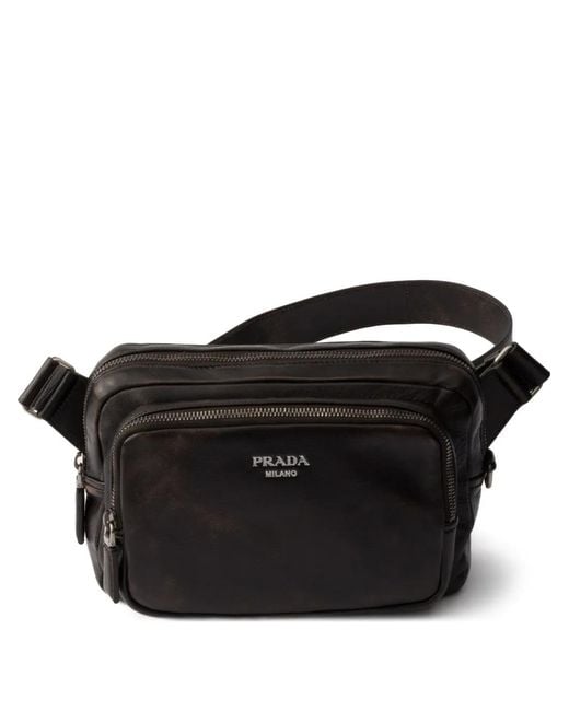 Prada Black Distressed Nappa Leather Shoulder Bag for men