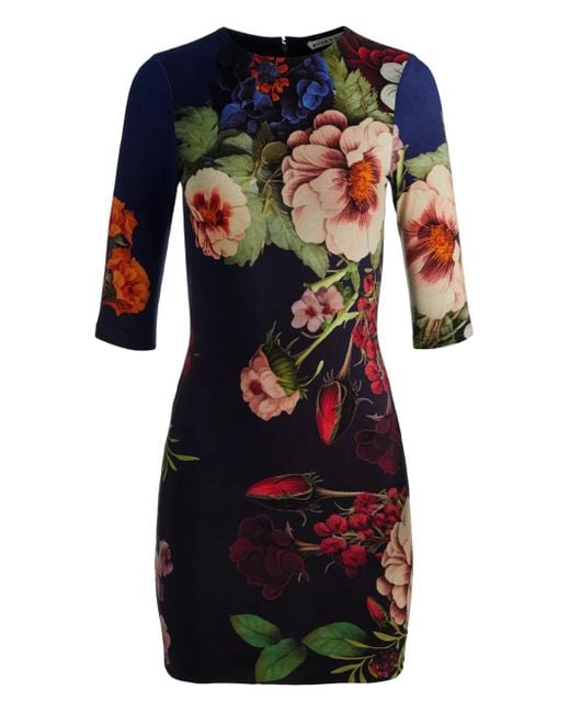Alice + Olivia Delora Mini-Jurk Met Bloemenprint En Ronde Hals in het Black