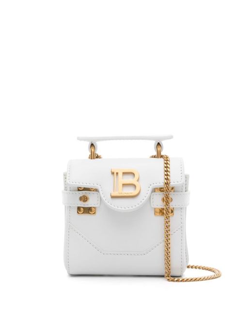 Balmain White Mini B-buzz Leather Tote Bag