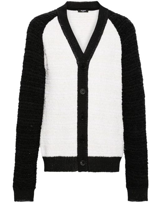 Balmain Black Colour-Block Bouclé Cardigan for men