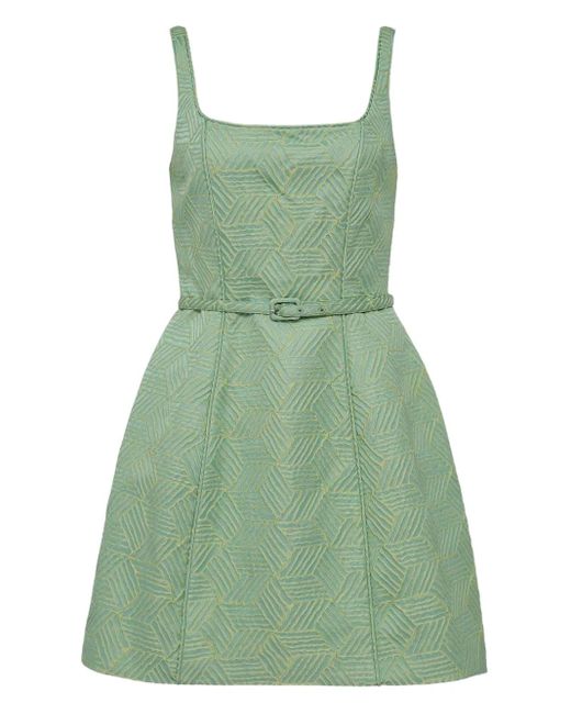 Alexia Women's Green Geometric-Patterned Belted Dress