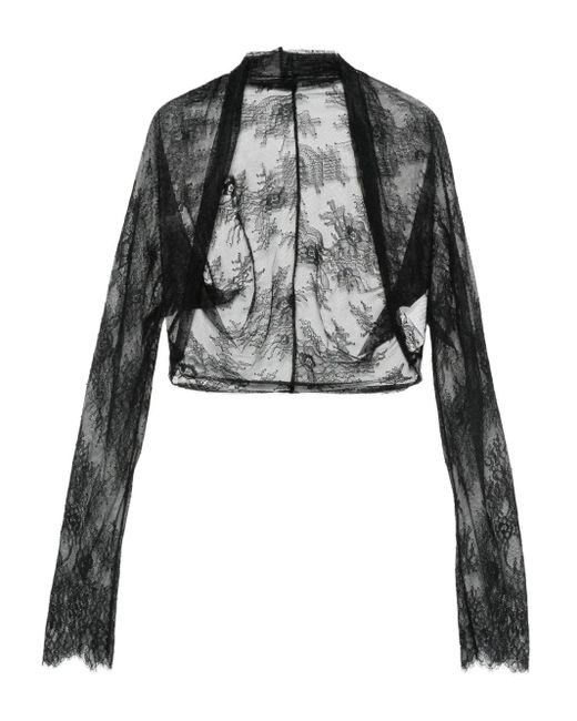 Chaqueta corta con encaje floral Alberta Ferretti de color Black