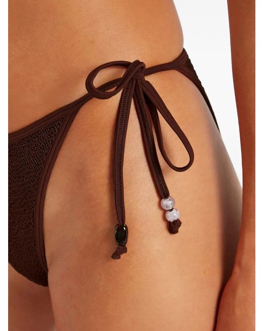 Hunza G White Gina Bead-Embellished Crinkle-Effect Bikini