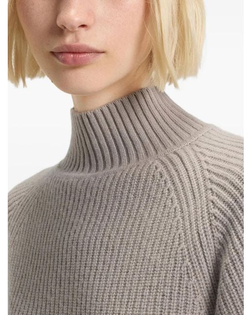 HUGO Gray Ribbed Funnel-Neck Sweater