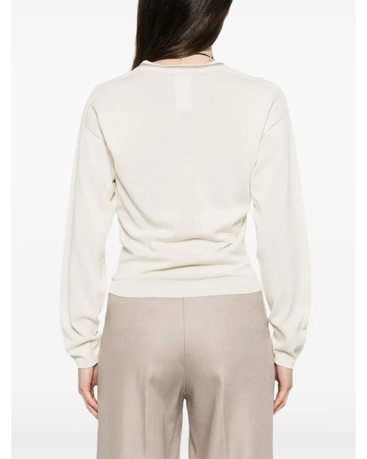 Fabiana Filippi White Bead-Embellished V-Neck Sweater