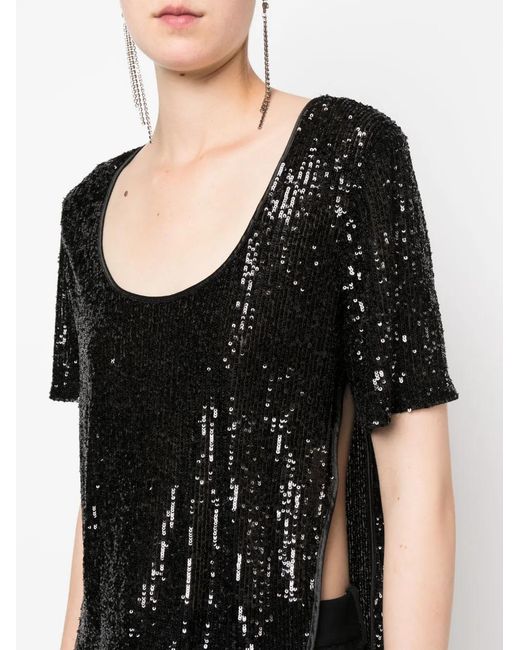 Tom Ford Black Sequin Short-Sleeve Top
