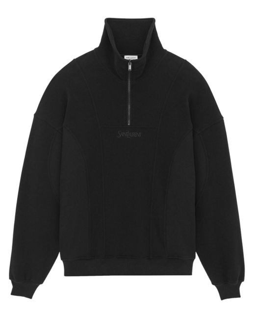 Saint Laurent Black Logo-embroidered Cotton Sweatshirt for men